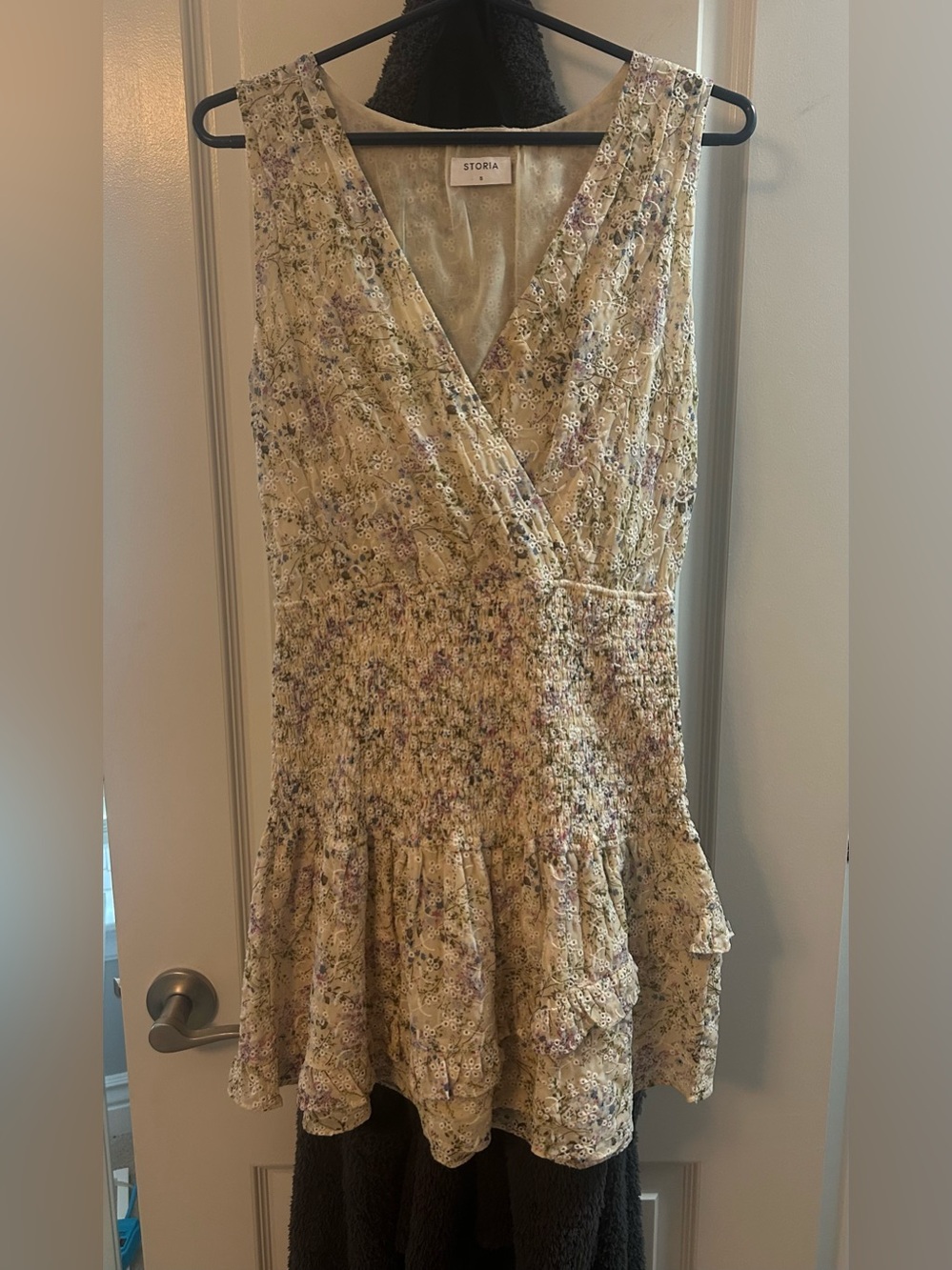 Storia Light Yellow Floral Smocked Wrap Mini Dress